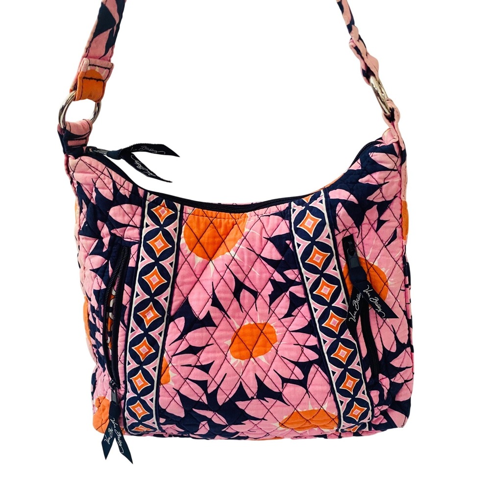 Vera Bradley Sun Valley Quilted Cotton Hobo Shoulder Bag Pink Navy Floral
